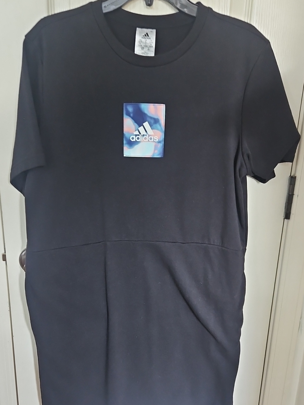 adidas Black Short Sleeve Tee with Multicolor Logo Patch